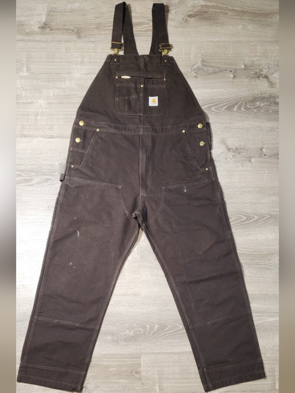 CARHARTT Duck Bib R01-M Relaxed Fit Dark Brown Overall 42 x 32